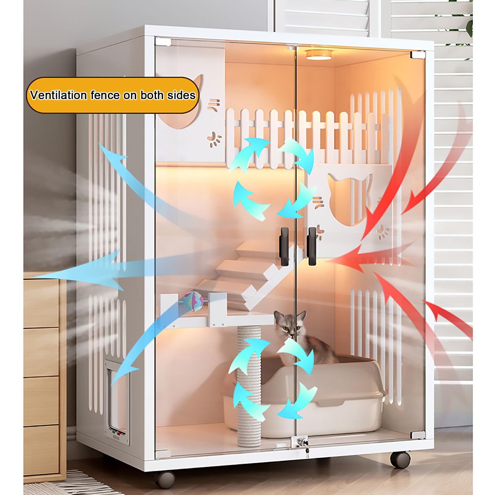 Amazon.co.jp: ガラスドア付き猫ケージ、猫ヴィラ、キャットステップ